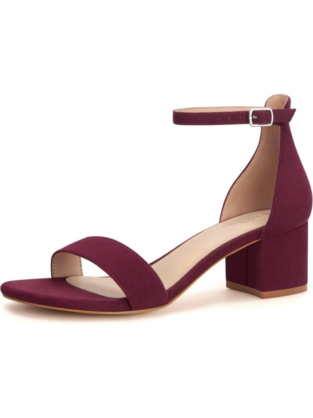 Women's Burgundy Faux Suede Open Toe Ankle Strap Low Block Chunky Heels Sandals